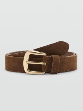 NEW - Gold Buckle leather suede brown belt - size XL